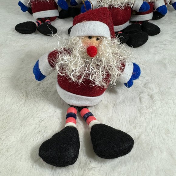 Set of 9 stuffed Santa Claus Christmas ornaments & string of Hats - Picture 4 of 9